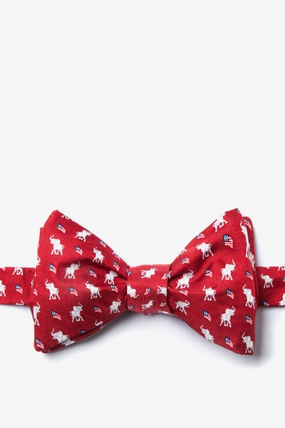 Red Silk Republican Elephants Self-Tie Bow Tie