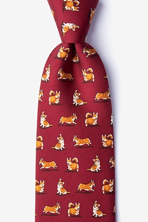 Rowdy Corgis Red Extra Long Tie