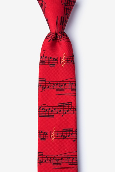 Red Silk Sheet Music Skinny Tie