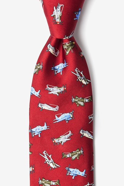 Red Silk WWII Fighter Planes Tie