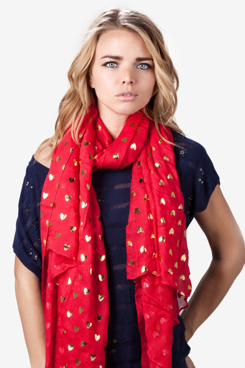 Red Golden Hearts Scarf Photo (2)