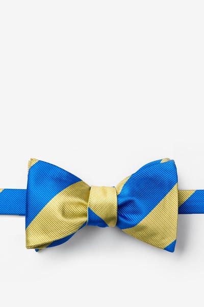 Royal Blue Microfiber Royal Blue & Gold Stripe Self-Tie Bow Tie