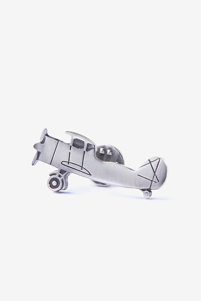 Silver Metal Biplane Lapel Pin