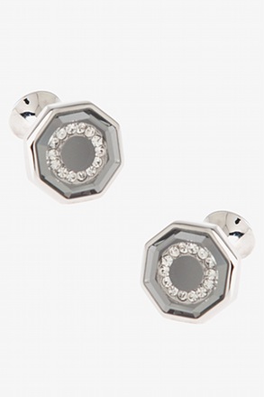 _Glitzy Circle Octagon Silver Cufflinks_