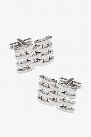 _Large Weave Silver Cufflinks_