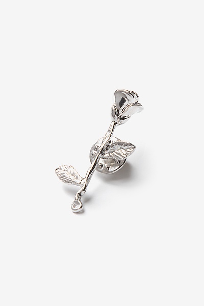 Silver Metal Long Stem Rose Lapel Pin