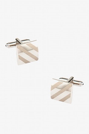 Monochrome Square Diagonal Stripe Silver Cufflinks