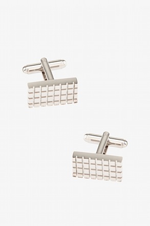 _Rectangle Grid Silver Cufflinks_