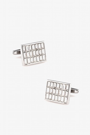 Rectangular Rhinestone Grid Silver Cufflinks