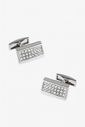 Rhinestone Plate Silver Cufflinks