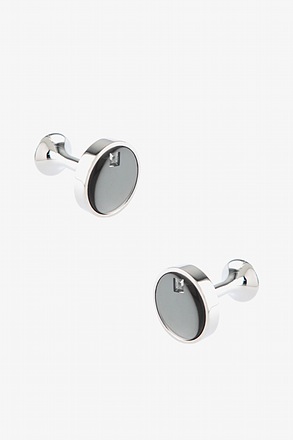 Round Offset Square Gem Silver Cufflinks