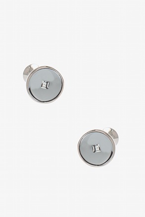 Round Square Gem Silver Cufflinks