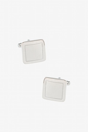 _Rounded Square Frame Silver Cufflinks_
