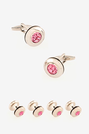 _Set Solid Round Gem Silver Cufflinks_