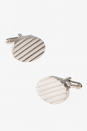 _Solid Engraved Oval Silver Cufflinks_