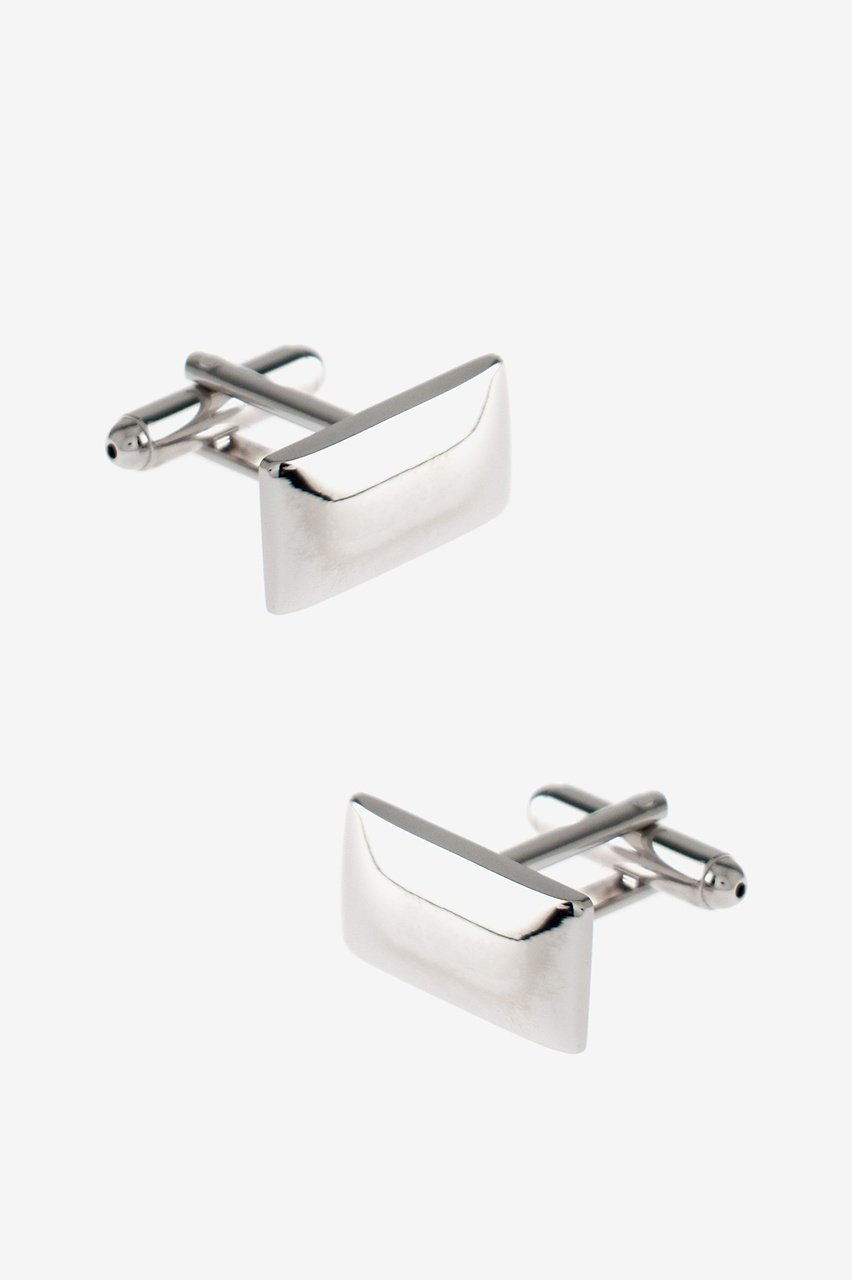 Solid Rounded Rectangle Silver Cufflinks Photo (0)