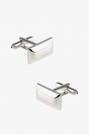 _Solid Rounded Rectangle Silver Cufflinks_