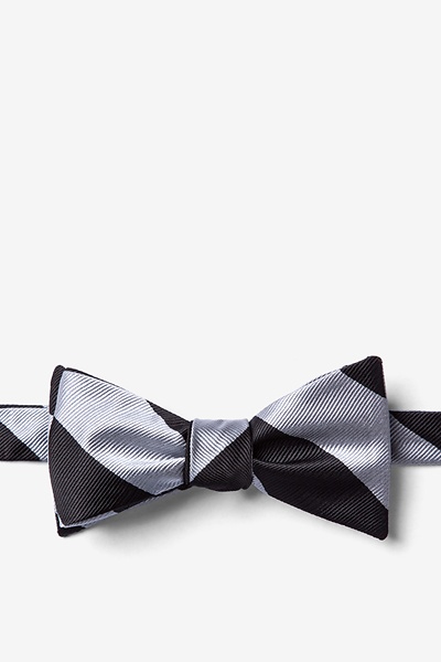 Silver Microfiber Silver & Black Stripe Self-Tie Bow Tie