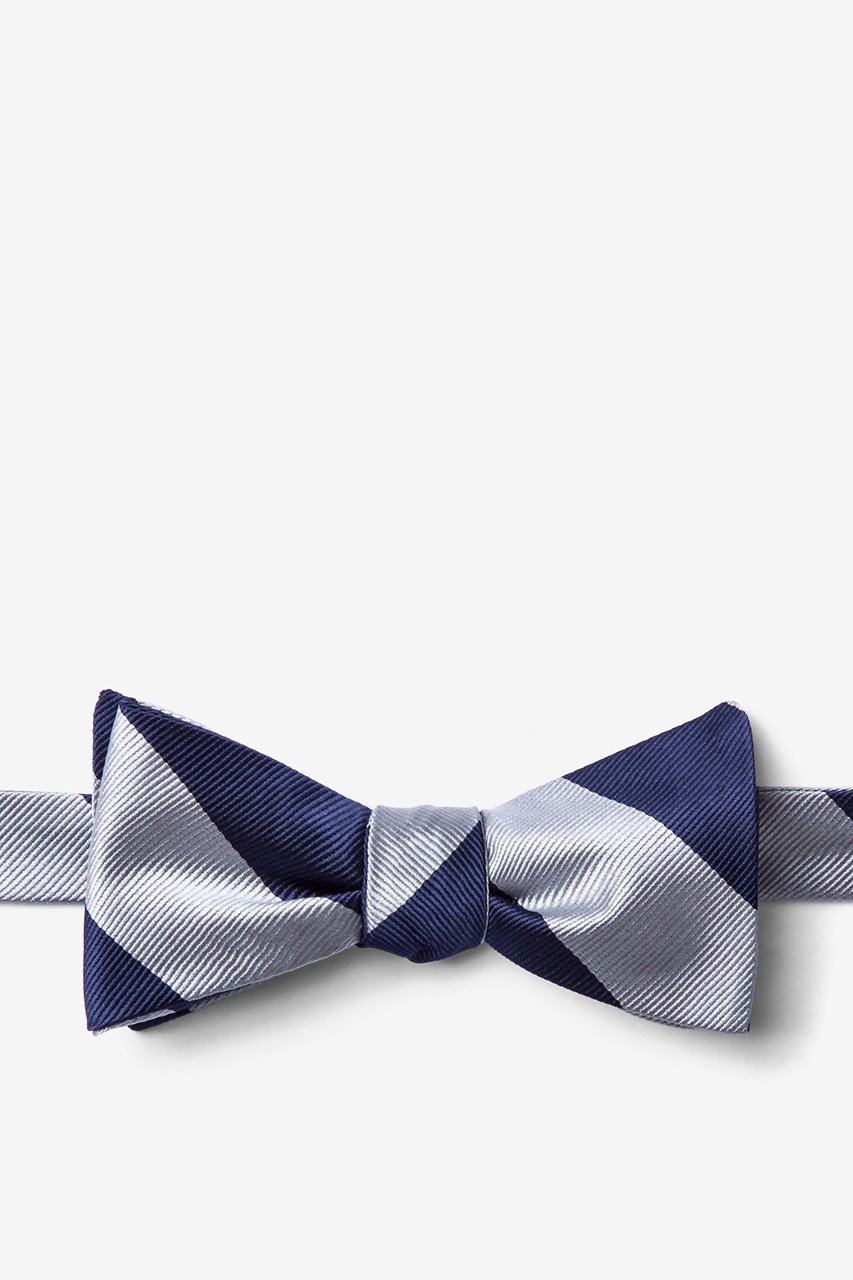 Silver & Navy Stripe Self-Tie Bow Tie Photo (0)