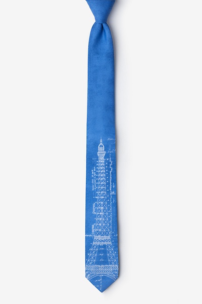 Sky Blue Microfiber Eiffel Tower Skinny Tie