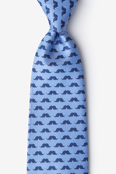 Sky Blue Microfiber Mustache Repeat Extra Long Tie