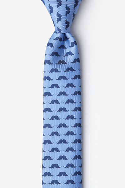 Sky Blue Microfiber Mustache Repeat Skinny Tie