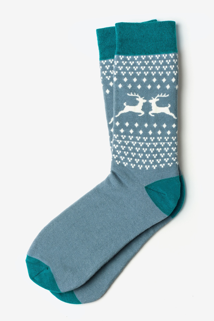 Slate Carded Cotton Reindeer Sock