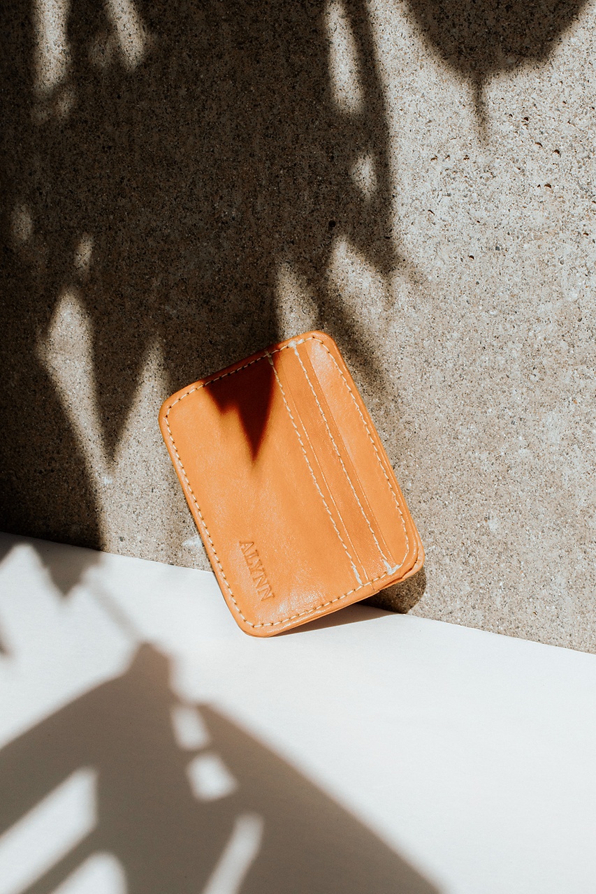 Outline' Wallet - Handmade Leather Wallet (Olive / Orange)