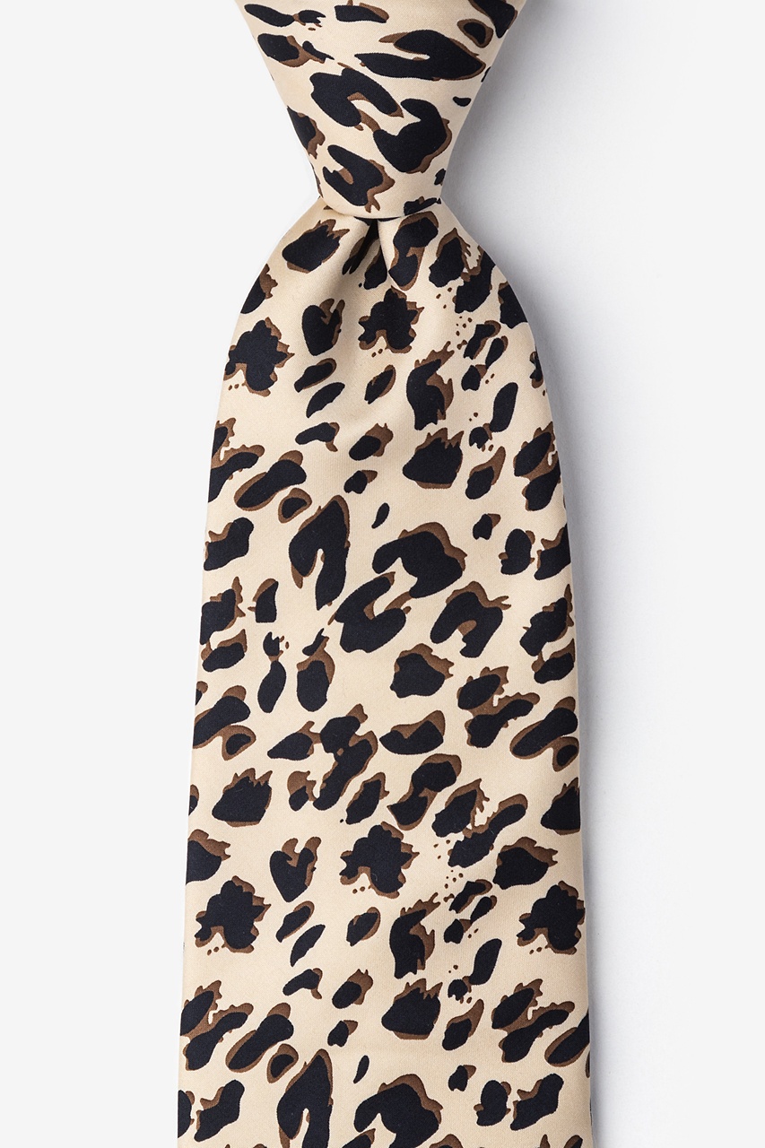 Leopard Animal Print Extra Long Tie | Tan/Taupe Necktie 
