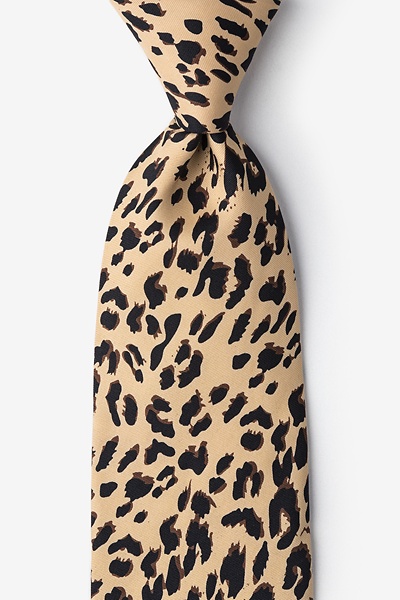 Tan/taupe Microfiber Leopard Animal Print Tie