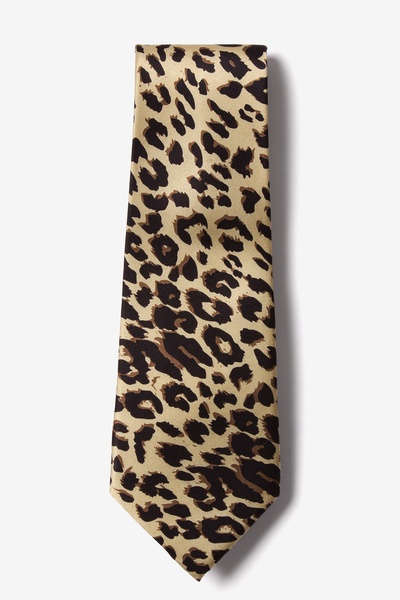 Tan/taupe Microfiber Leopard Print Extra Long Tie