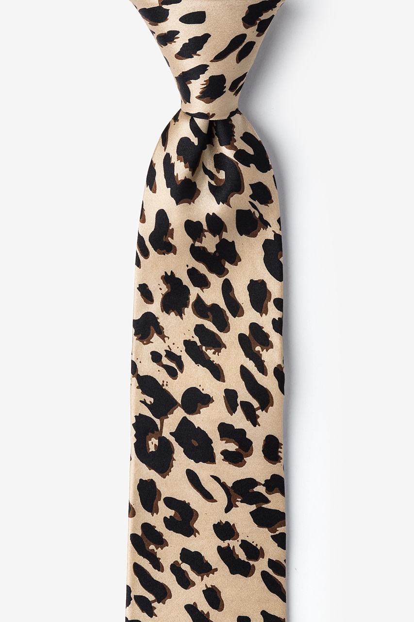 Tan/taupe Microfiber Leopard Print Tie For Boys 
