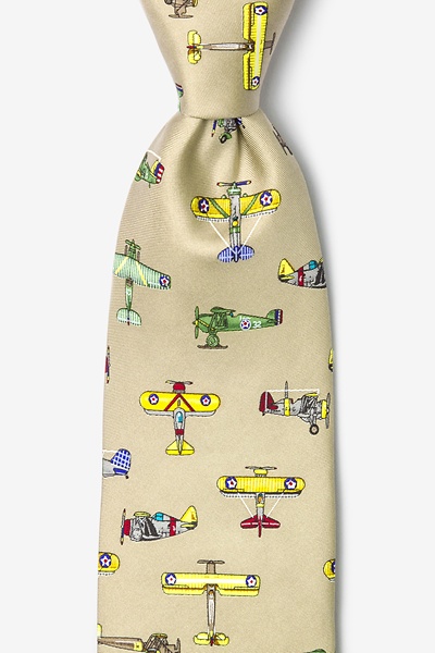 Image of Tan/taupe Silk Vintage US Warplanes Tie