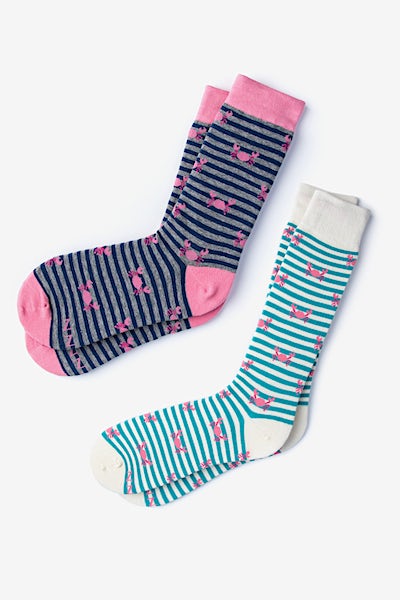 Teal Carded Cotton Crab His & Hers Socks | Ties.com
