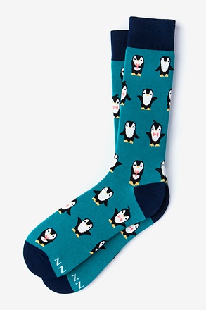 Penguin Teal Sock