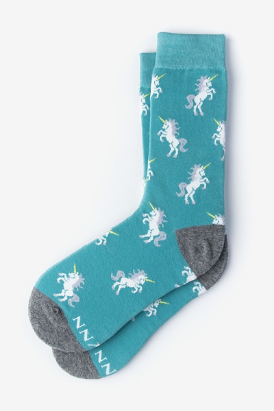 Teal Carded Cotton Unicorns Are Magic Small-Medium Sock
