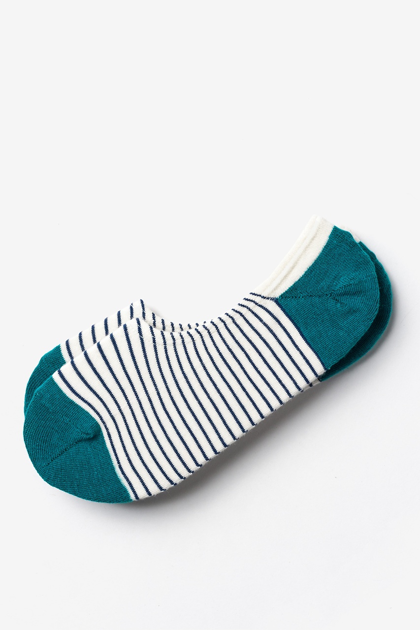 Villa Park Stripe Teal No-Show Sock