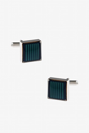 _Thick Striped Square Teal Cufflinks_