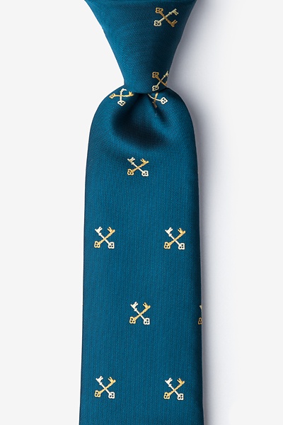 Teal Microfiber Crossed Keys Extra Long Tie