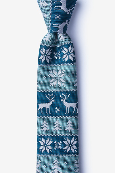 Teal Microfiber Less Ugly Christmas Sweater Skinny Tie