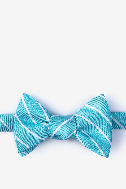Silk Stripe Aqua Self Tie Bow Tie