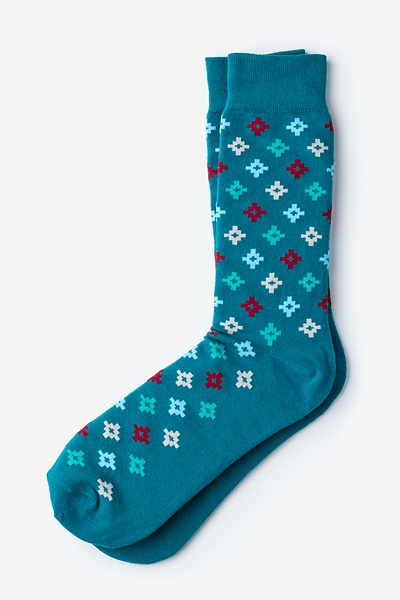 Turquoise Carded Cotton Alamitos Medium-Large Sock