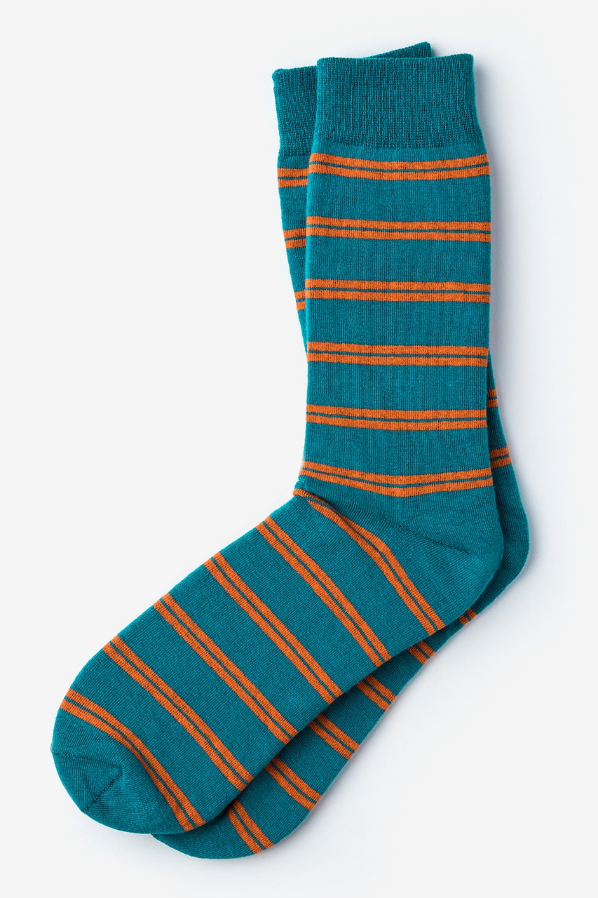 Turquoise Carded Cotton Culver Stripe Sock | Ties.com