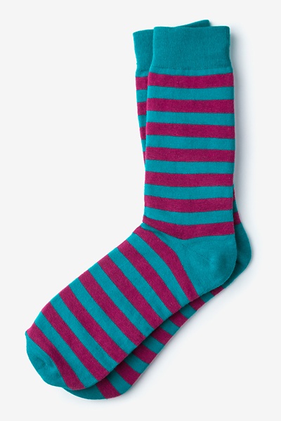 Turquoise Carded Cotton Stanton Stripe Medium-Large Sock
