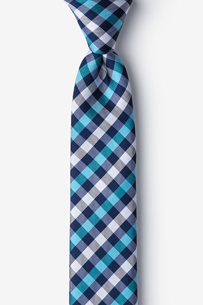 Retreez Plaid Check Woven Microfiber Skinny Tie - Turquoise | 2" Width, 58" Length | Casual & Formal Unisex Tie