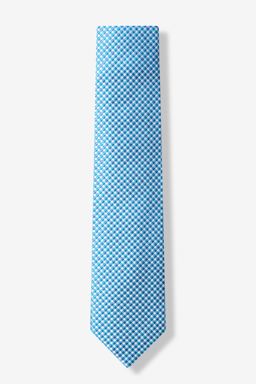 Checked Plaid Turquoise Skinny Tie Photo (0)