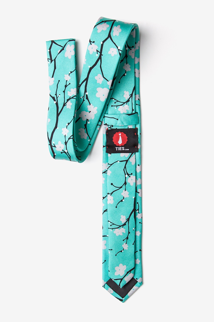 Cherry Blossoms Turquoise Skinny Tie Photo (1)
