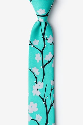 Cherry Blossoms Turquoise Skinny Tie