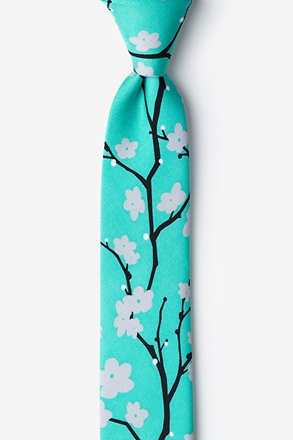 _Cherry Blossoms Turquoise Skinny Tie_