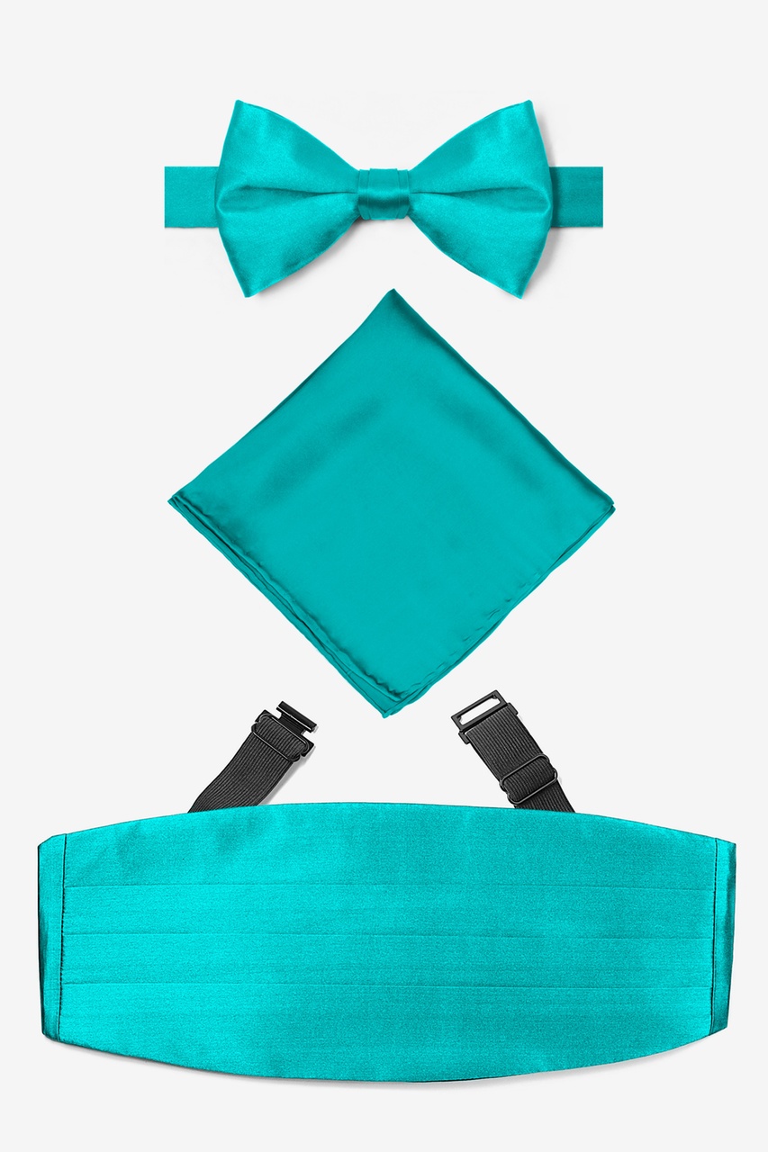 Turquoise Silk Pretied Bow Tie Cummerbund Set